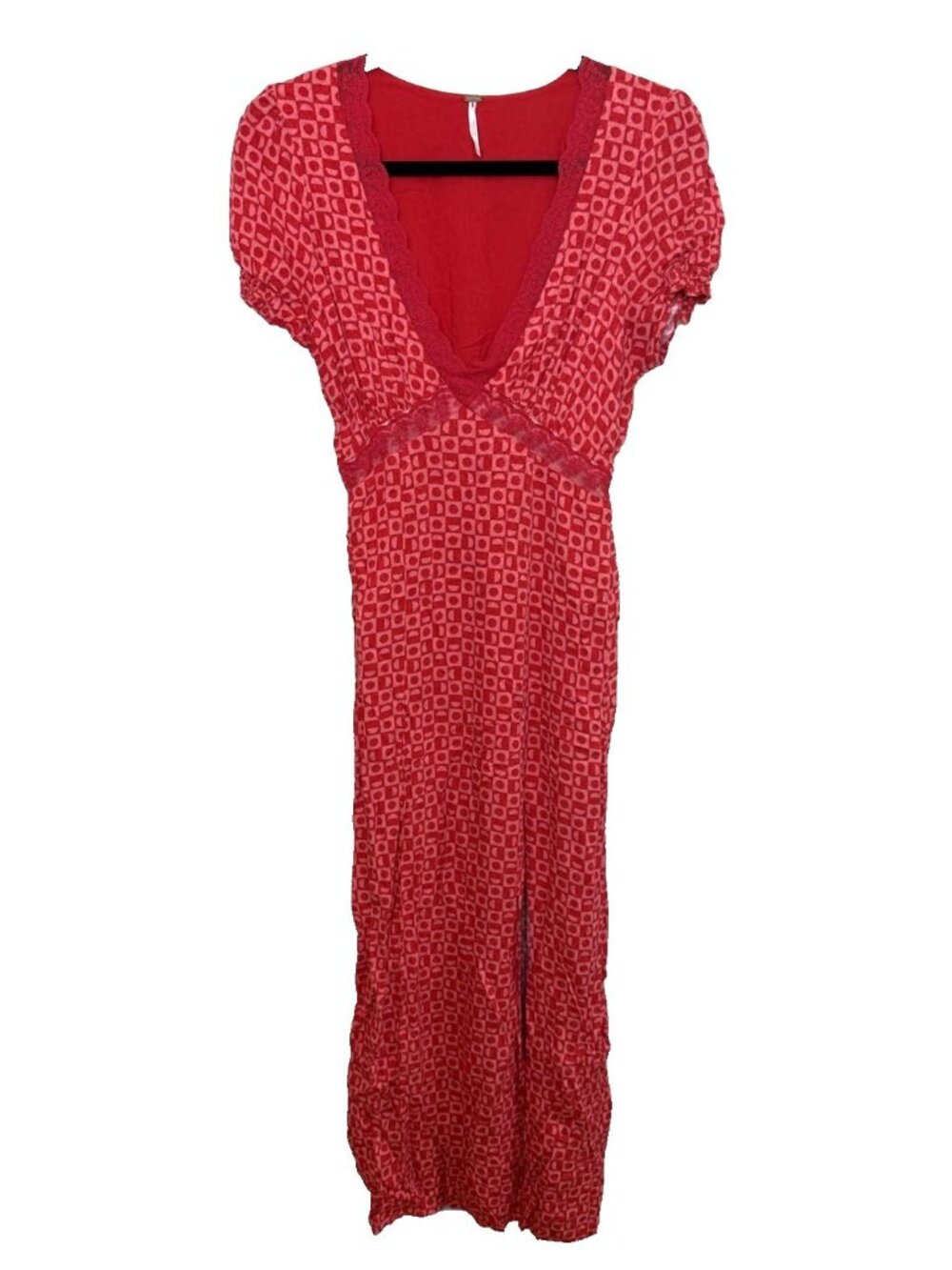Free People Dress Baby Doll Midi Lace Trim Red